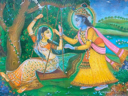 Antiguo Antiguo Mohan Dulce Adv Dios Krishna Radha Litografía Tablero de Letreros de Lata Enmarcado en Madera - Imagen 3 de 8