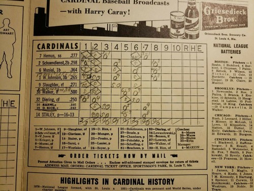 1951 - ST. LOUIS CARDINALS SCORE CARD -- SCORED - Picture 6 of 10