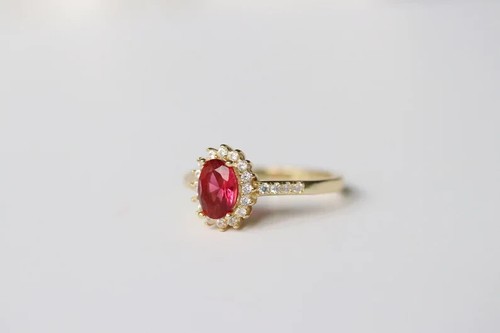 1.80Ct Oval Natural Ruby Diamond Bridal Engagement Ring 14K Yellow Gold Size 7 8 - Picture 2 of 12