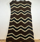 Vintage Handmade Throw Afghan Brown Black Tan Chevron 52"x45"