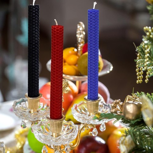 Set of 6 Pure Beeswax Handmade Honey Comb Taper Candles for Dinner Table Colored - Picture 42 of 43