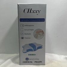 CHxxy Memory Foam Ergonomic Cervical Neck Pillow, Blue/White, + 2 Pillow Cases
