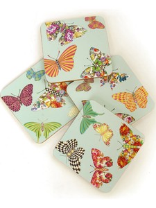 Mackenzie-Childs-BUTTERFLY-GARDEN-SKY-Cork-Back-COASTER-SET-OF-4-NEW-28-m18-1