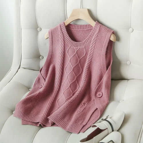 Lady Cable Knit Vest Tank Top Retro Sleeveless Jumper Sweater Knitted