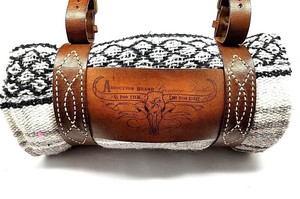 Motorcycle-Bedroll-Mexican-Blanket-with-handmade-engraved-leather-Strap-Harness