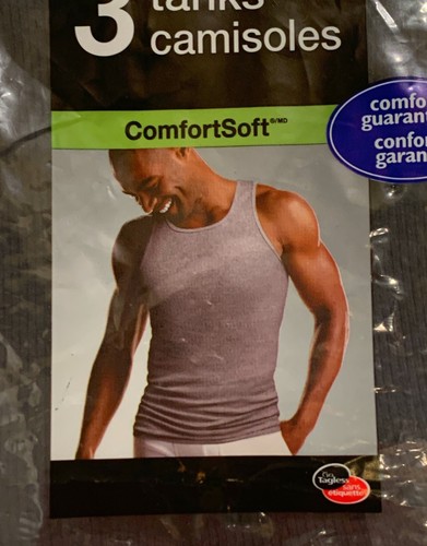 Hanes ComfortSoft Tank Top Black Medium Cotton Only 1 Wife Beater Undershirt M - Foto 2 di 8