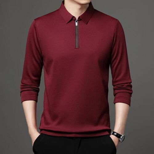 Men's Zipper Polo Shirt - Long Sleeve Fashion Tee with Turn-Down Collar
