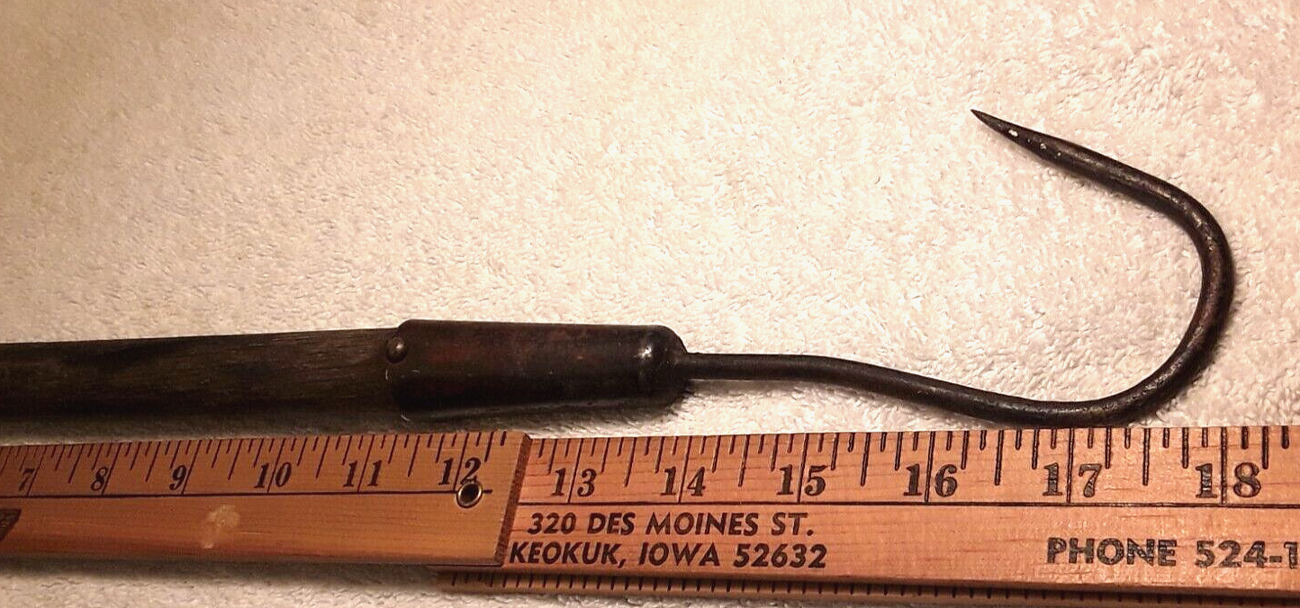 Antique FISHING GAFF HOOK 18" long 13.5" Wood Handle no reserve eBay