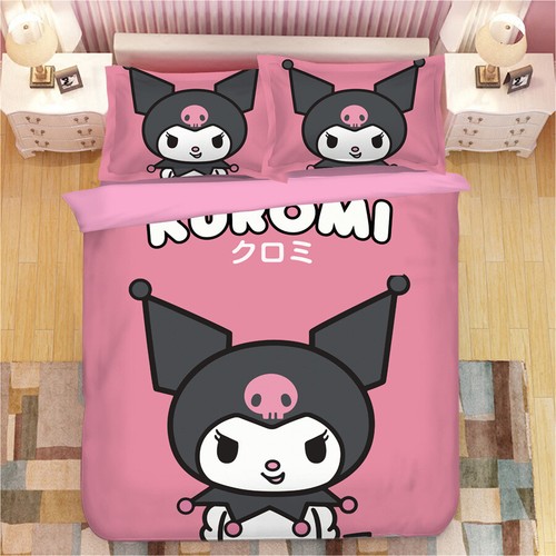 Kuromi Bed Sheet Quilt Cover Pillowcase Cartoon Bedclothes 3/4 Pcs Queen/King - Picture 7 of 22