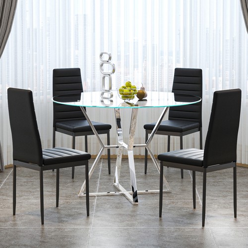 Dining Chairs Set of 4 6 High Back Faux Leather Padded Seat Home Kitchen Office - Picture 7 of 17