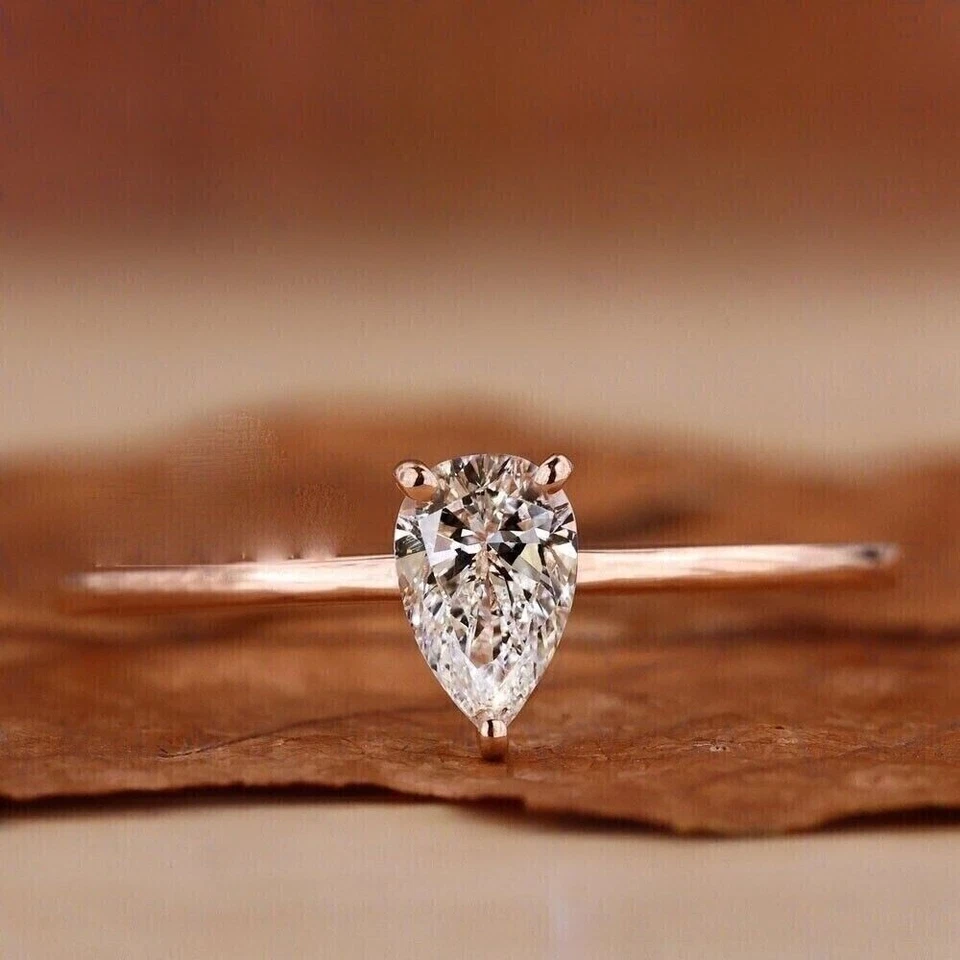 5 Ct Pear Cut White Diamond Ring In 925 Sterling Silver With Rose Gold Plated! - Image 2 of 4