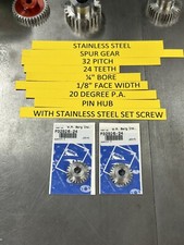 QTY 1 W M BERG STAINLESS STEEL SPUR GEAR 32 PITCH 24 TEETH 1/8” FACE 1/4" BORE