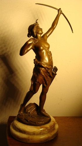 Alte Mythologie Jugendstil Bronze Figur Göttin Diana Akt Bogen C Holand 1910