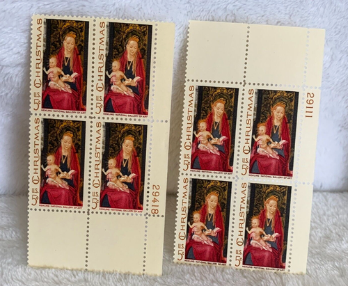 1967 US Stamp Madonna & Child Christmas 2 Plate Block Of 4 5c Scott #1336 * #3 - Picture 3 of 6