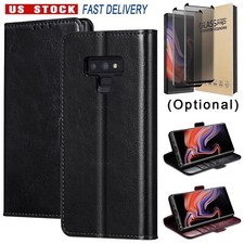 For Samsung Galaxy Note 9 Phone Case Leather Wallet Cover Privacy Tempered Glass
