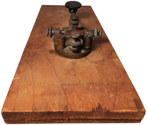 J. H. BUNNELL AMERICAN ANTIQUE SIGNED BRASS STRAIGHT TELEGRAPH KEY, WOODEN BASE - Picture 9 of 17