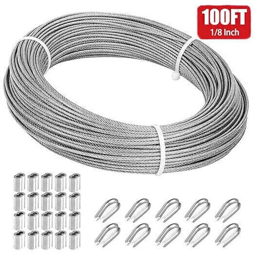 100FT 1/8,7x7 Stainless Steel Cable Wire Rope Aircraft Cable Railing Decking Kit