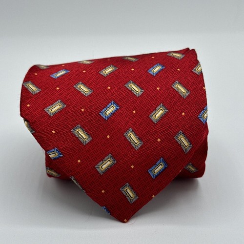 Jos, A Bank Tie Necktie Red 100% Silk 62" x 3.5" Made in Italy XL Length