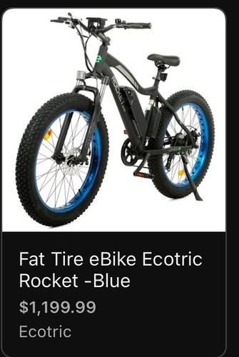 Ecotric 26" Fat Tire Beach Snow E- Bike - Black/Blue - Picture 1 of 3