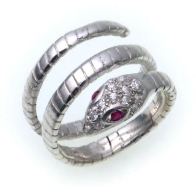 exkl. Schlangenring Silber 925 Rubin mit Zirkonia Ring Schlange  Sterlingsilber  - Bild 1 von 2