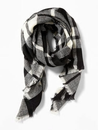 Sciarpa coperta lunga flanella Old Navy nuova con etichette scialle avvolgente pashmina tartan nero a quadri - Foto 3 di 4