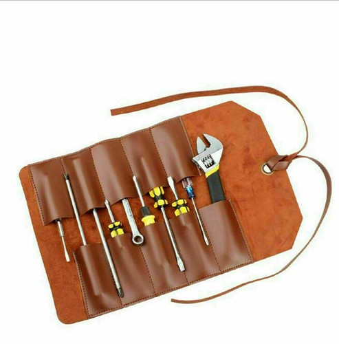 Leather Roll Up Tool Bag Wrench Chisel Pouch Carrier Pocket Storage Organizer - Picture 7 of 13