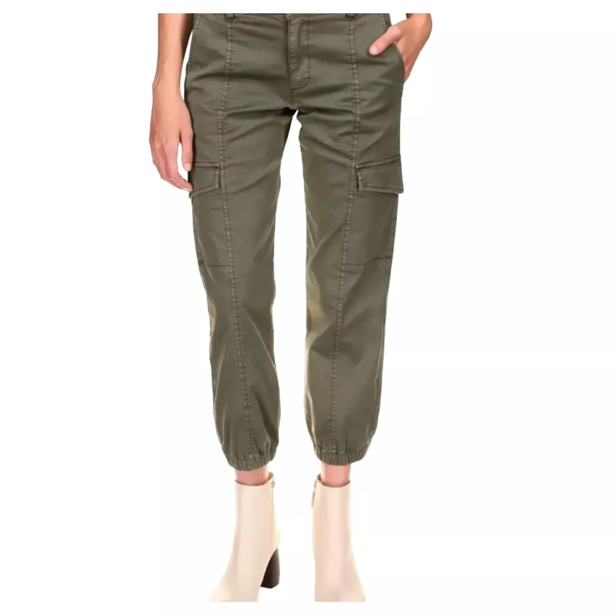 Sanctuary Women s Light Army Green Two Button Pockets Linen Cargo Pants