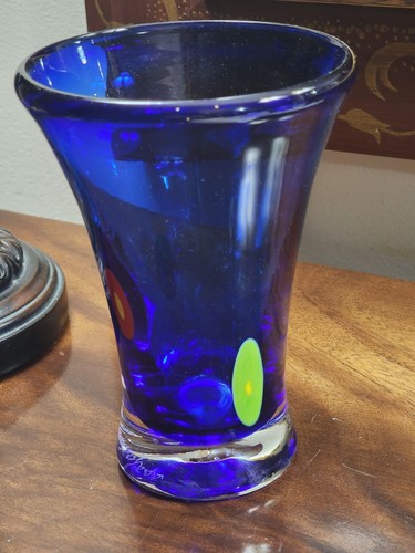 Annieglass Vase Colbalt Blue Millefiori Kunstglas 6" signiert Vintage Wohndeko 1A - Bild 7 von 8