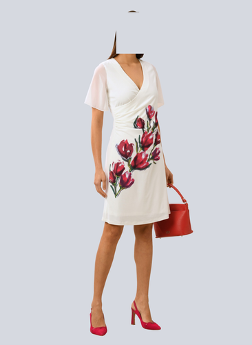 Alba Moda Wickel Kleid weiss-rot mit Blumendruck Gr. 46 0921870746 (G) - Bild 4 von 6
