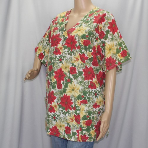 Blusa Médica Manga Corta Poinsettia Navidad - Imagen 8 de 10