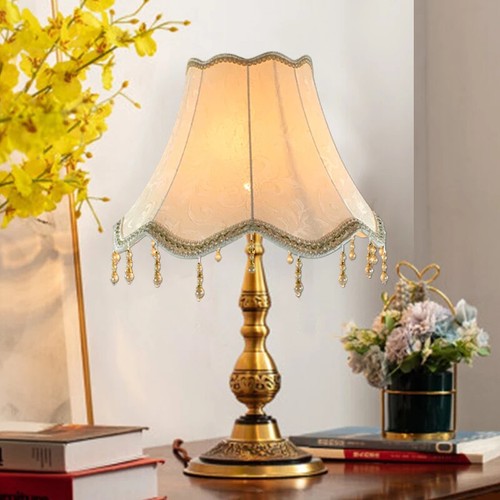 Lámpara de mesa estilo europeo pantalla tela mesita de noche lámpara de pared pantallas flecos. - Imagen 16 de 27