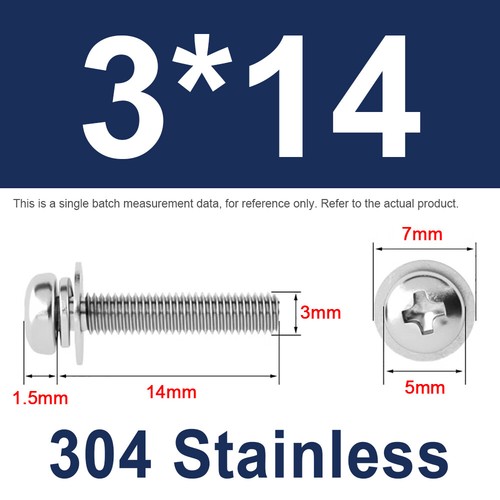 M2 - M10 304 Stainless Phillips Pan Head Screws with Flat and Split Lock Washers - Picture 40 of 98