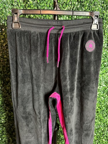 Converse All-Star Girl's Black Joggers Velour Sweatpants Size Large - Picture 2 of 5