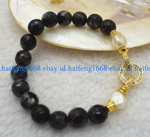 Facettiert 10mm Natürlich Schwarz Labradorit Runde Edelstein Perlen Armband 19cm - Bild 8 von 12