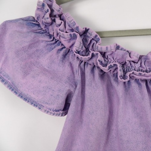 Free People MAXINE Women's Size Medium Purple Wash Denim Off The Shoulder Top - Picture 5 of 7