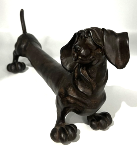 Vintage 70er Jahre handgeschnitzt Holz dunkelbraun Dackel Hund Skulptur Figur 12,5" - Bild 2 von 10