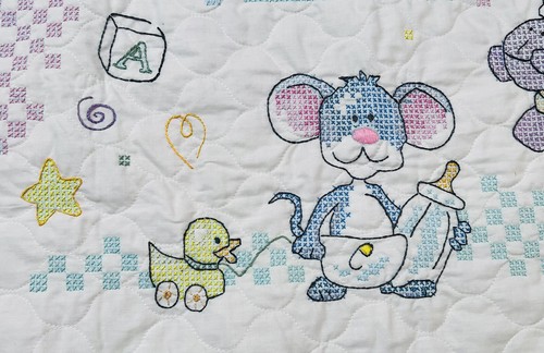 FINISHED! New Dimensions “Cute or What?” Crib/Wall Quilt Cross Stitch 34x43 Inch - Picture 3 of 8