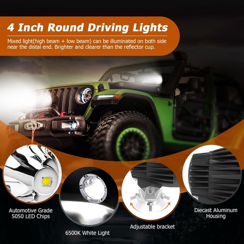 4 cápsulas LED todoterreno redondas Auxbeam de 4" luces de conducción haz combinado blanco alto/bajo - Imagen 7 de 12