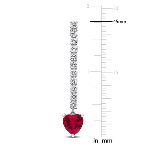 Amour Sterling Silver Created Ruby & White Sapphire Heart Drop Earrings - Picture 2 of 5