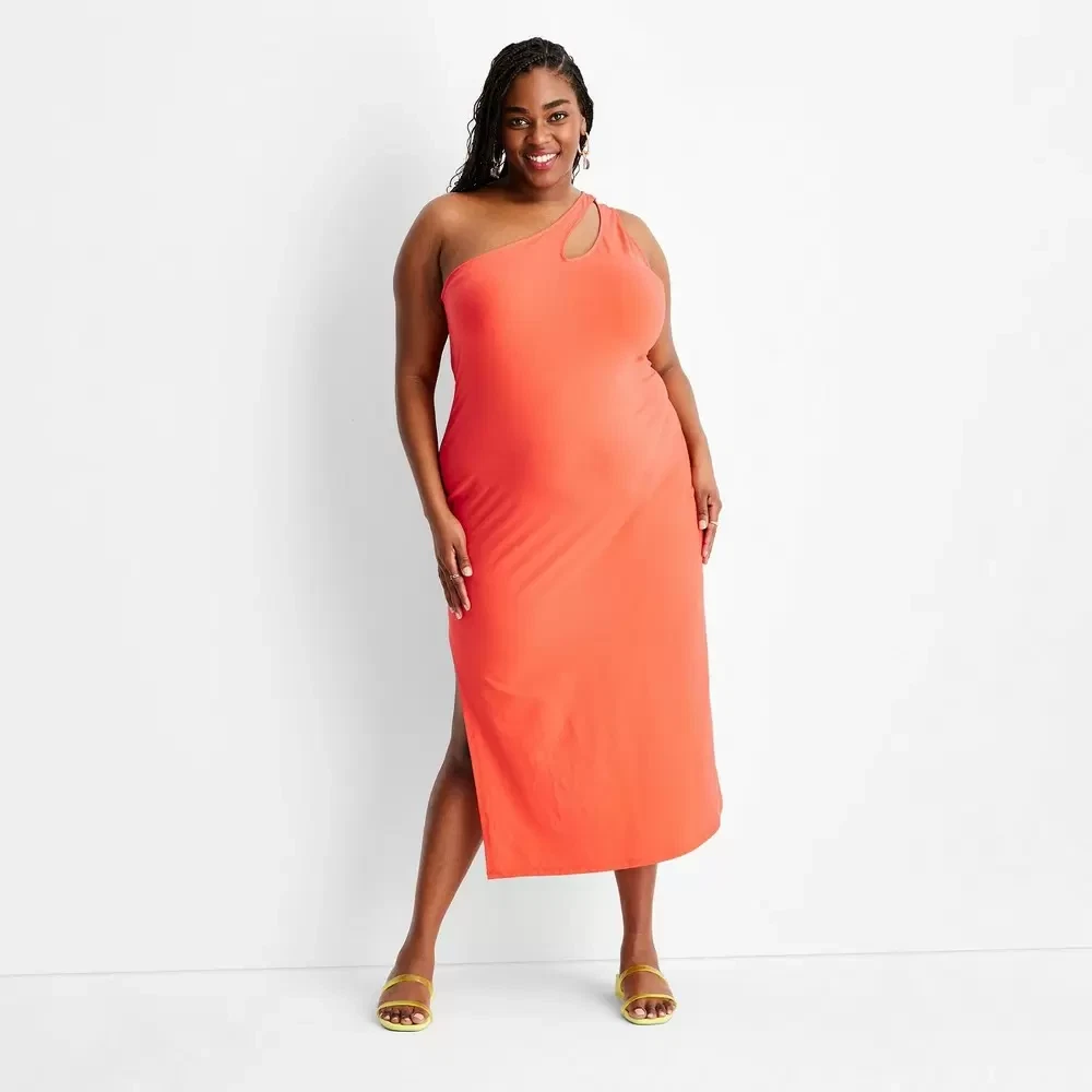 Women's One Shoulder Cut Out Bodycon Knit Dress - Future Collective™ 4X  Orange