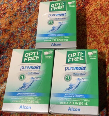 3 Opti-Free Puremoist Disinfecting Solution 2 Fl Oz-Contact Lens Case Ex 7/31/24