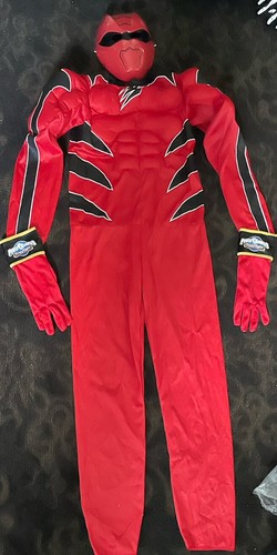 POWER RANGERS GRÖSSE 10-12 GEPOLSTERTER ROTER JUMPSUIT/MASKE/HANDSCHUHE HALLOWEEN KOSTÜM