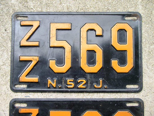 1952 52 N.J. New Jersey License Plates Matched Set Pair NJ - ZZ 569 - Picture 7 of 9