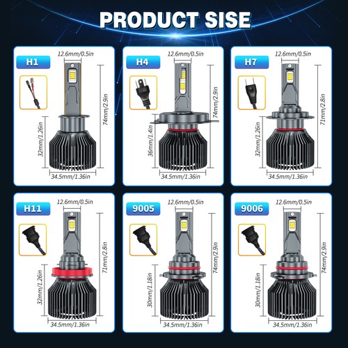 2x H4 H7 9005 9006 H11 LED Headlight Kit High Low Beam Super Bright 6500K White - Picture 9 of 18