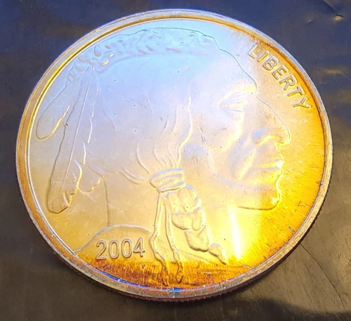 2004 Indian Buffalo Rare Vtg Natural Toned-999 Silver 1 Oz Ounce Art Coin Round