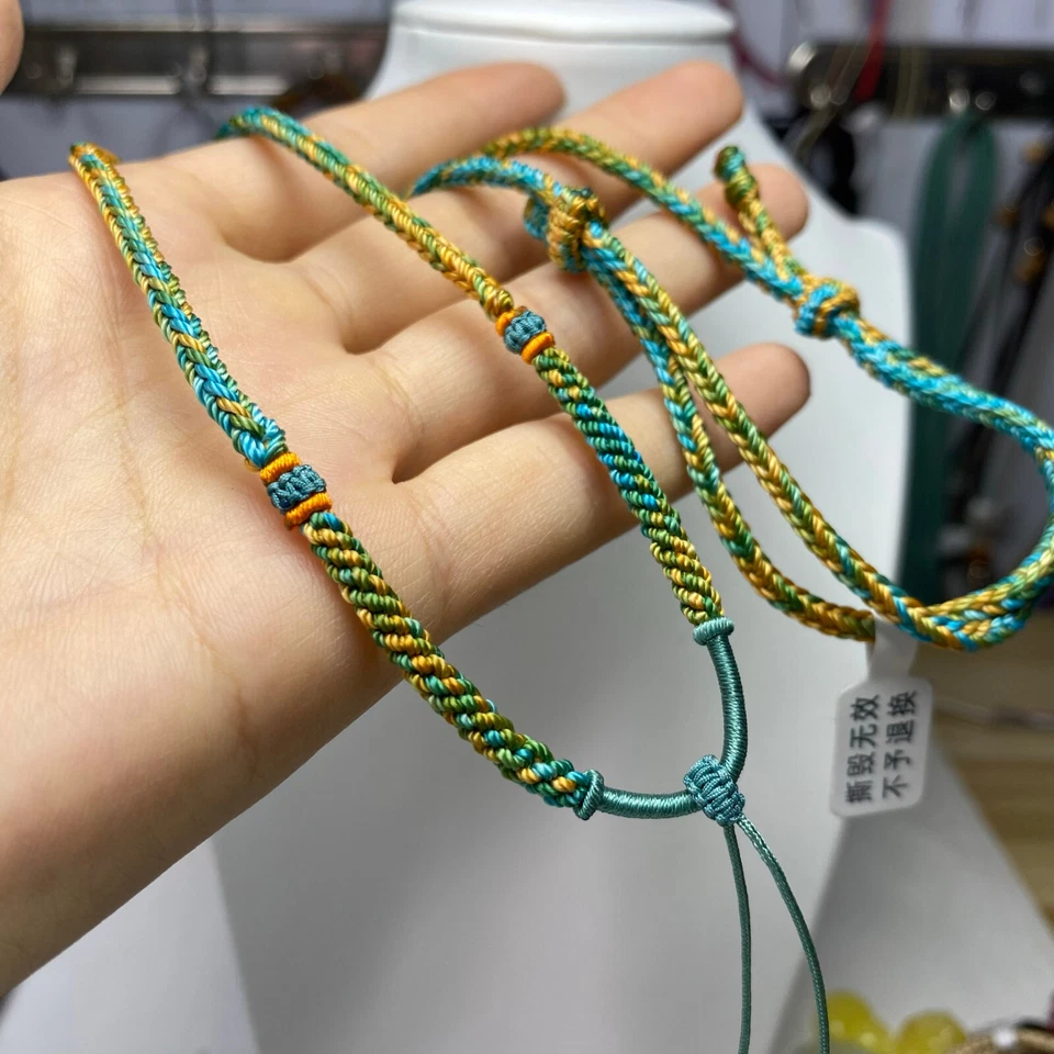 Cuerda collar multicolor de 8 hebras tejido a mano de alta gama Foto 3 de 4