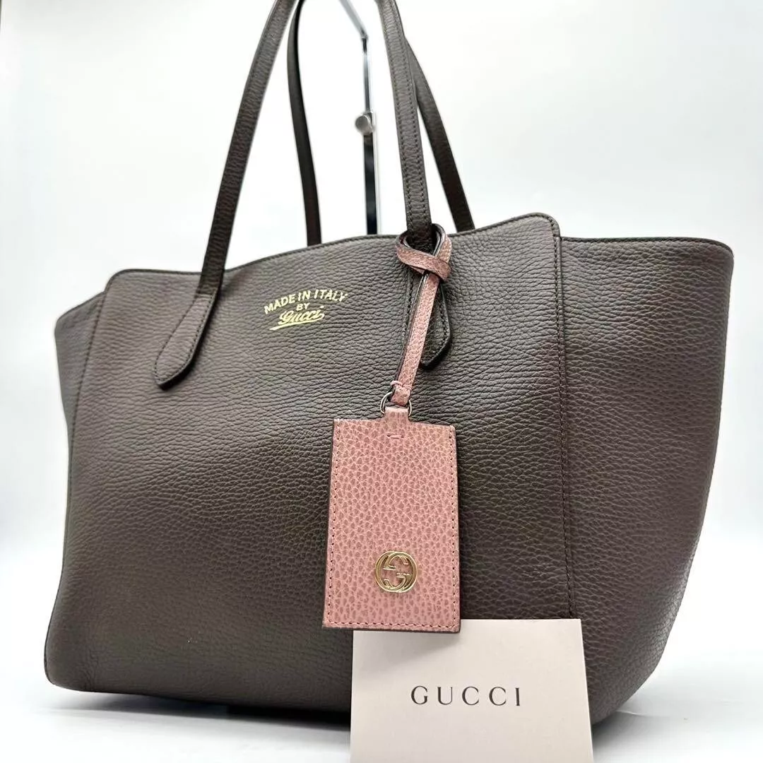 Sac fourre tout balançoire GUCCI marron rose cuir breloque occasion du Japon
