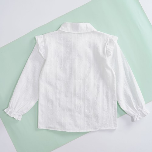 Girls Ruffle Princess Lace Collar Party Long Sleeve Button Down Bowknot Blouse - Picture 10 of 26