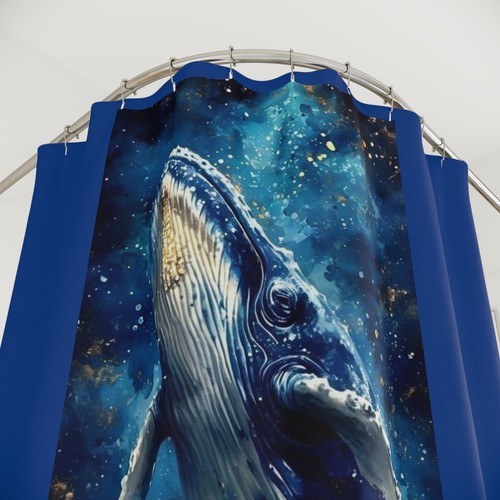 Whale Themed Shower Curtain, Ocean Decor, Bathroom Accessories, Nautical - Picture 3 of 6