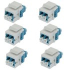 6 PACK LC/UPC Single-Mode Duplex Fiber Optic Coupler Keystone Jack White Blue